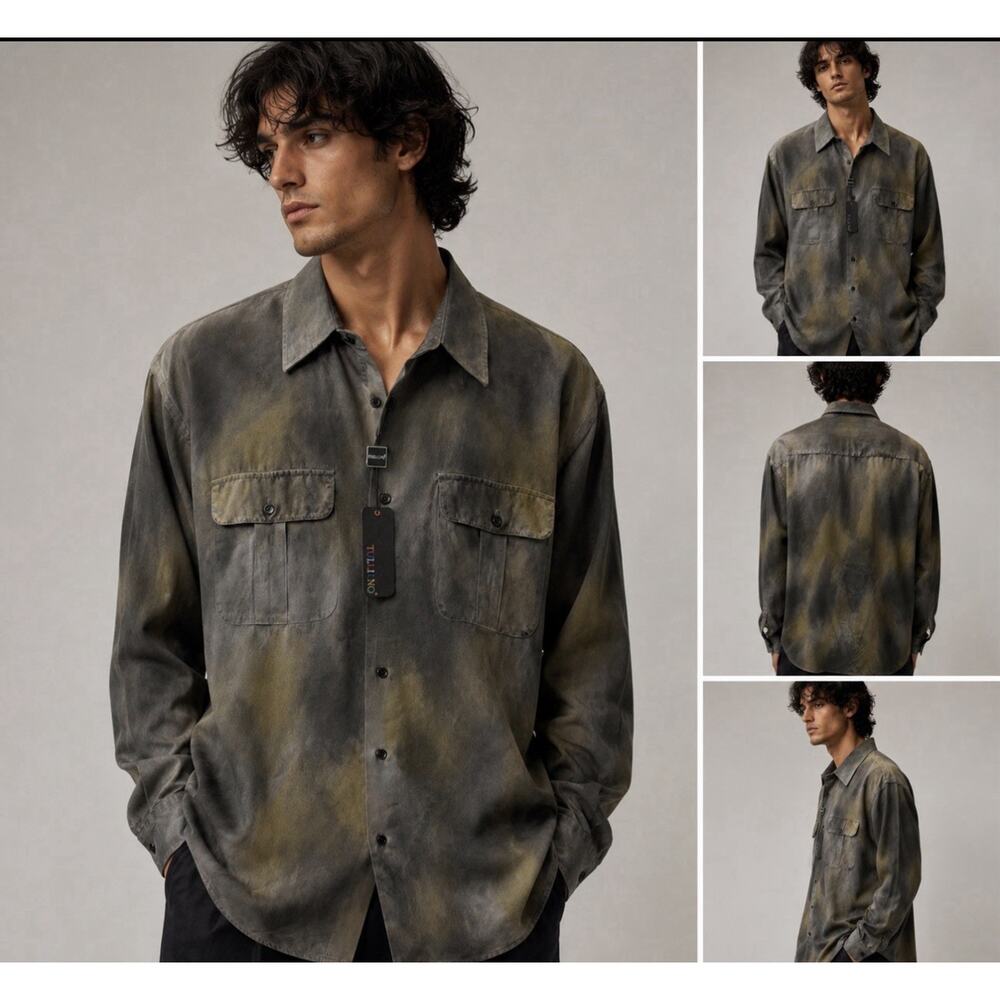 Men's Washed Green-Gray Button-Up Shirt
